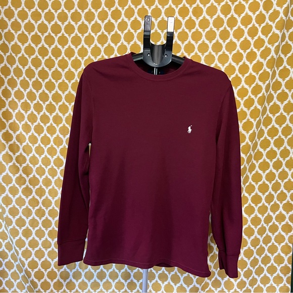 Polo Ralph Lauren Shirt Large Maroon Burgundy Waffle Knit Sleepwear White Pony - Picture 1 of 5